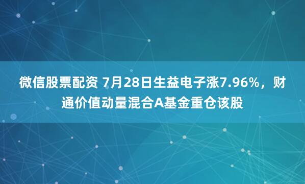 微信股票配资 7月28日生益电子涨7.96%，财通价值动量混合A基金重仓该股